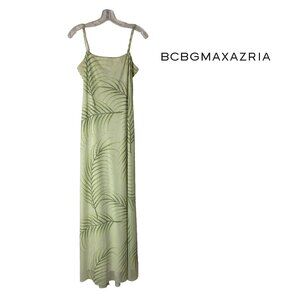 BCBGMAXAZRIA   Maxi Cocktail Dress   Light Green with Palm Leaf Pattern   M